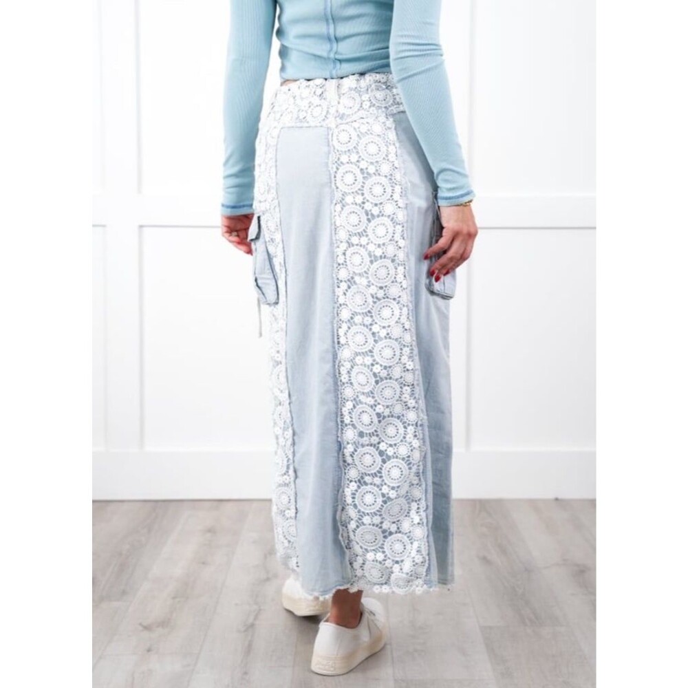 POL maxi skirt POL skirt 100% cotton lace cargo pockets lace fits 2-6 nwot small - Picture 6 of 7